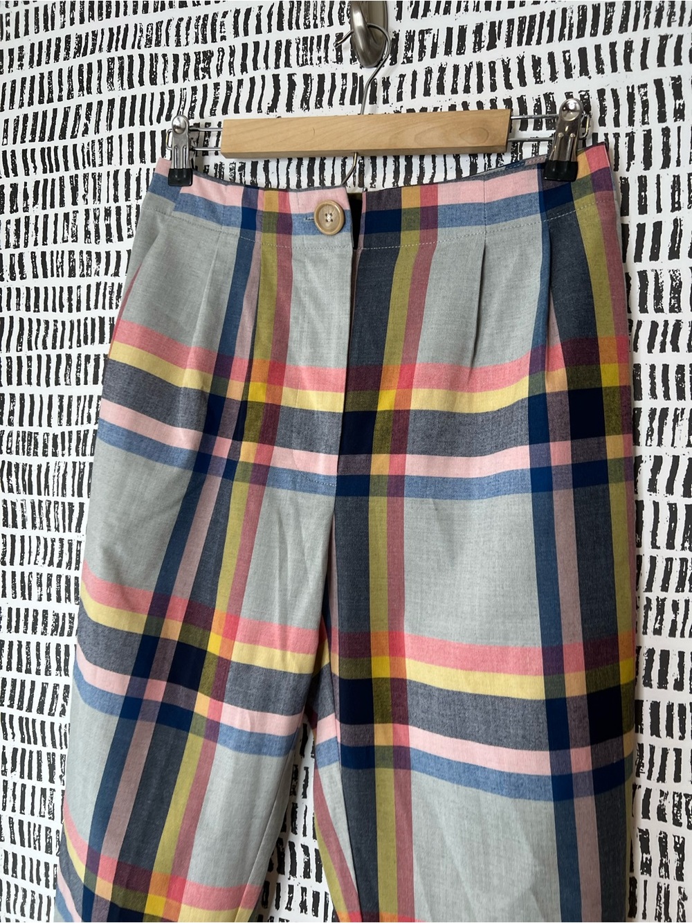 Cory Lynn Calter Plaid Cropped Trousers Pastel Madras High Rise Pants - Picture 6 of 14